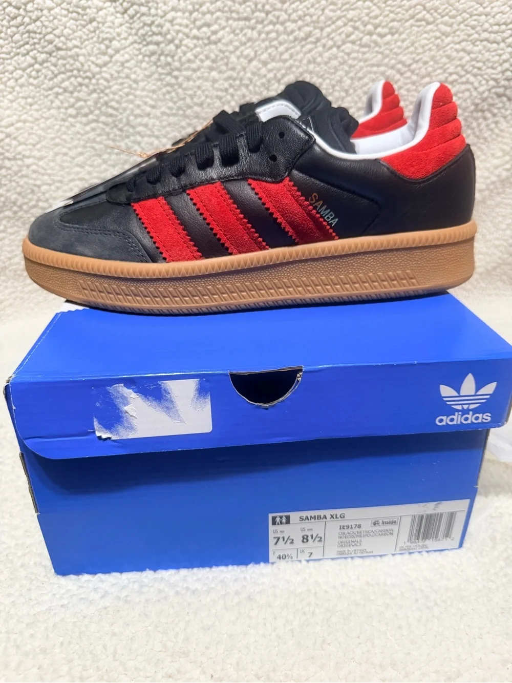 adidas Samba XLG Black, Red & Gray with Gum Sole